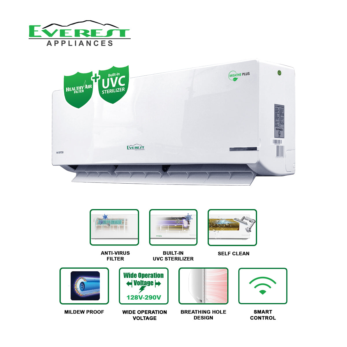 1.0 HP Split Type Wall Mounted Inverter Aircon with UV and Wifi
