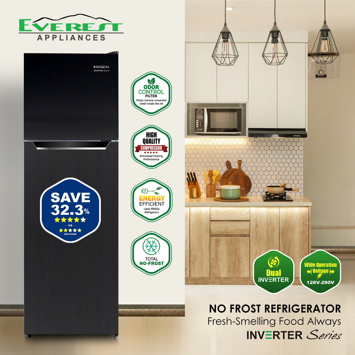 9.5 cu. ft. Two Door No Frost Dual Inverter Refrigerator