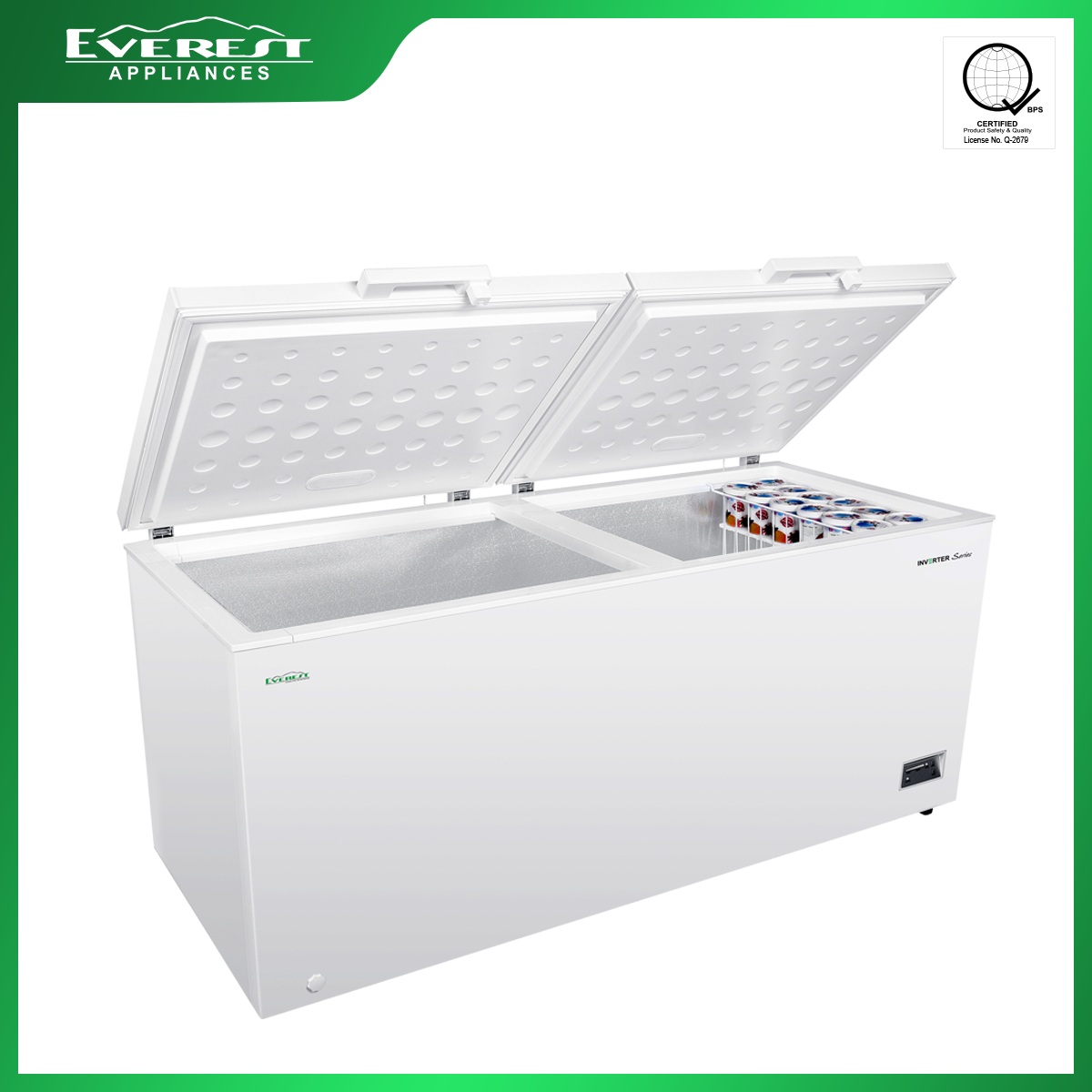 Everest Inverter Chest Freezer 25 cu.ft. | Tri Function (Chiller/Freezer/Fast Freezing) | Polyurethane Foam Material (24hrs cooling mode) | Galvanized Inner White Cabinet | Digital Temperature Control | 2 Wired Storage Basket | ETCF2D250IV/H