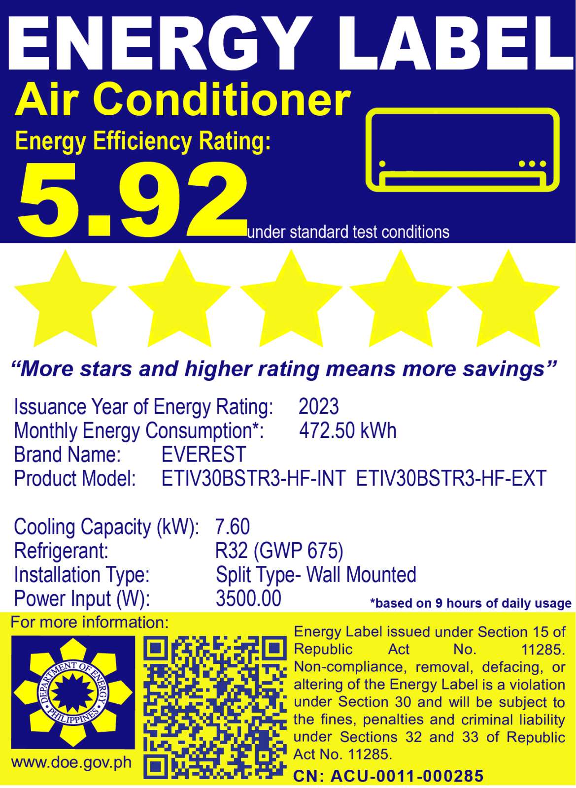 3.0 HP Split Type Wall Mounted Inverter Aircon