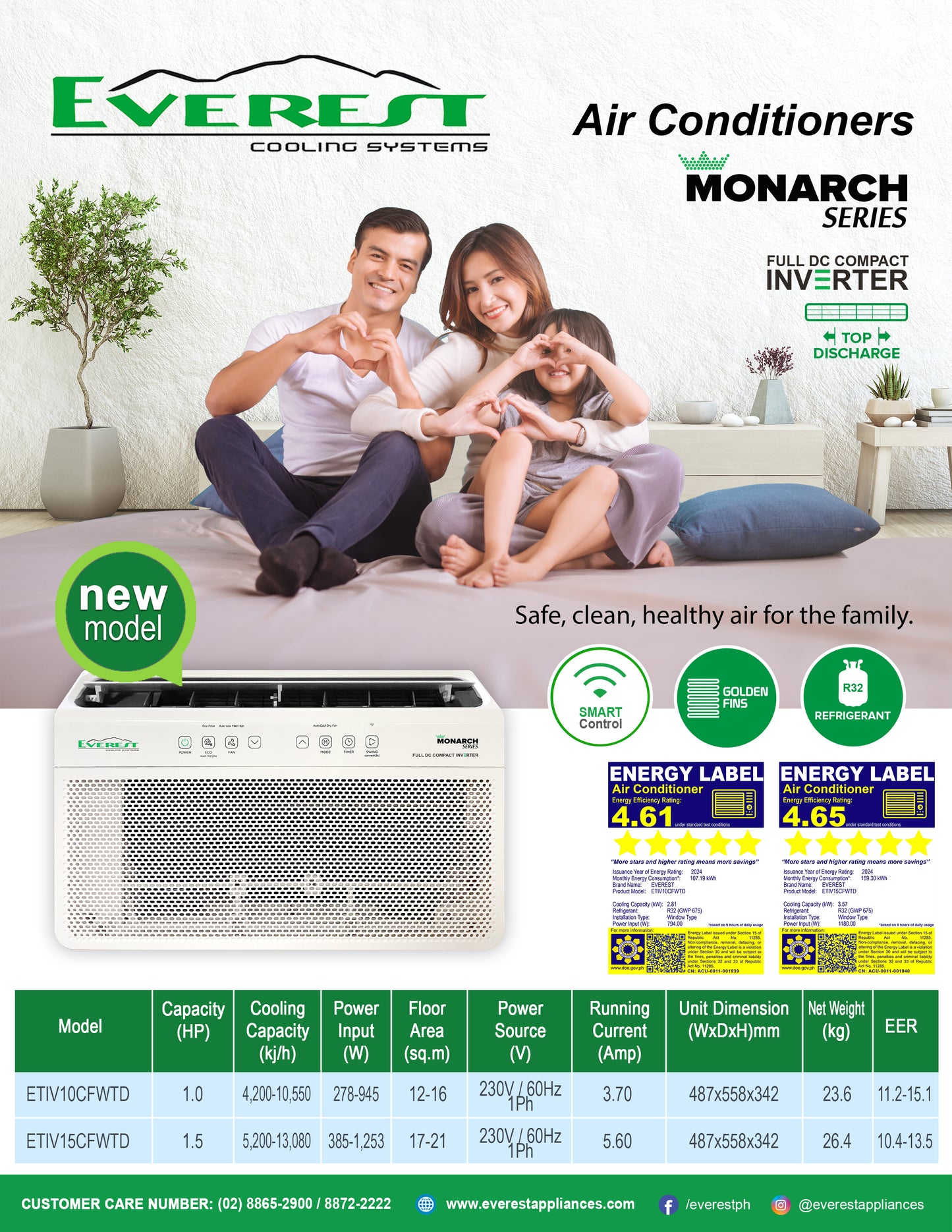 1.0 HP Window Type Inverter Aircon|Smart Control|Full DC Inverter|Compact Design|Top Discharge R32 Refrigerant|Golden Fins|Application Area: 12-16sqm.|Dimension (WxDxH)48.7x55.8x34.2cm|23.6kg |ETIV10CFWTD