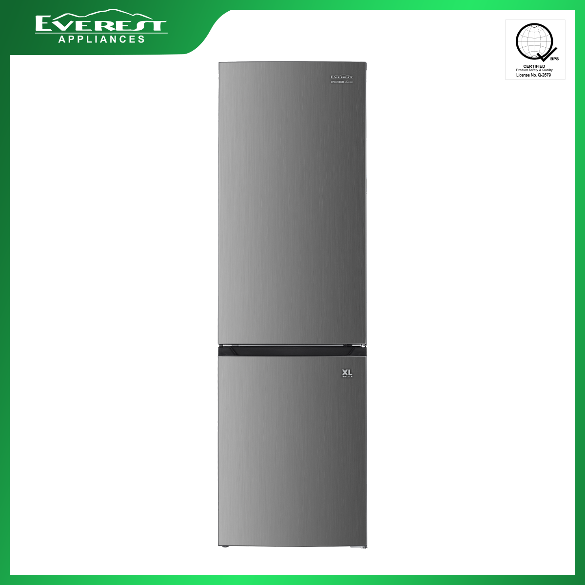 Everest Bottom Freezer 9.0 cu.ft. XL Inverter Series | No Frost Design | Dual Inverter | Extra Large Bottom Freezer | Triple Section Storage w/ 2 Crystal Drawer (Freezer) | 2 Spill Proof Shelves | 1 Crisper Box | R600a Refrigerant | ETR2RXNB253DIV