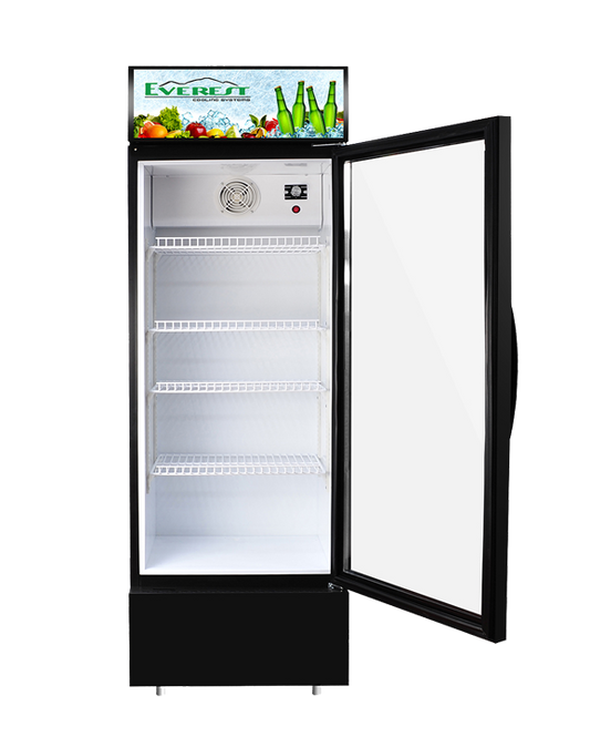 EVEREST 8.8 cu.ft. Showcase Chiller, Defrost|mechanical temperature control| clean back design|aluminum inner cabinet|lighted panel and inner LED light|eco friendly|easy adjustable wire shelves|recessed handle|key lock|5.5ft.|53kg.|ETSC880