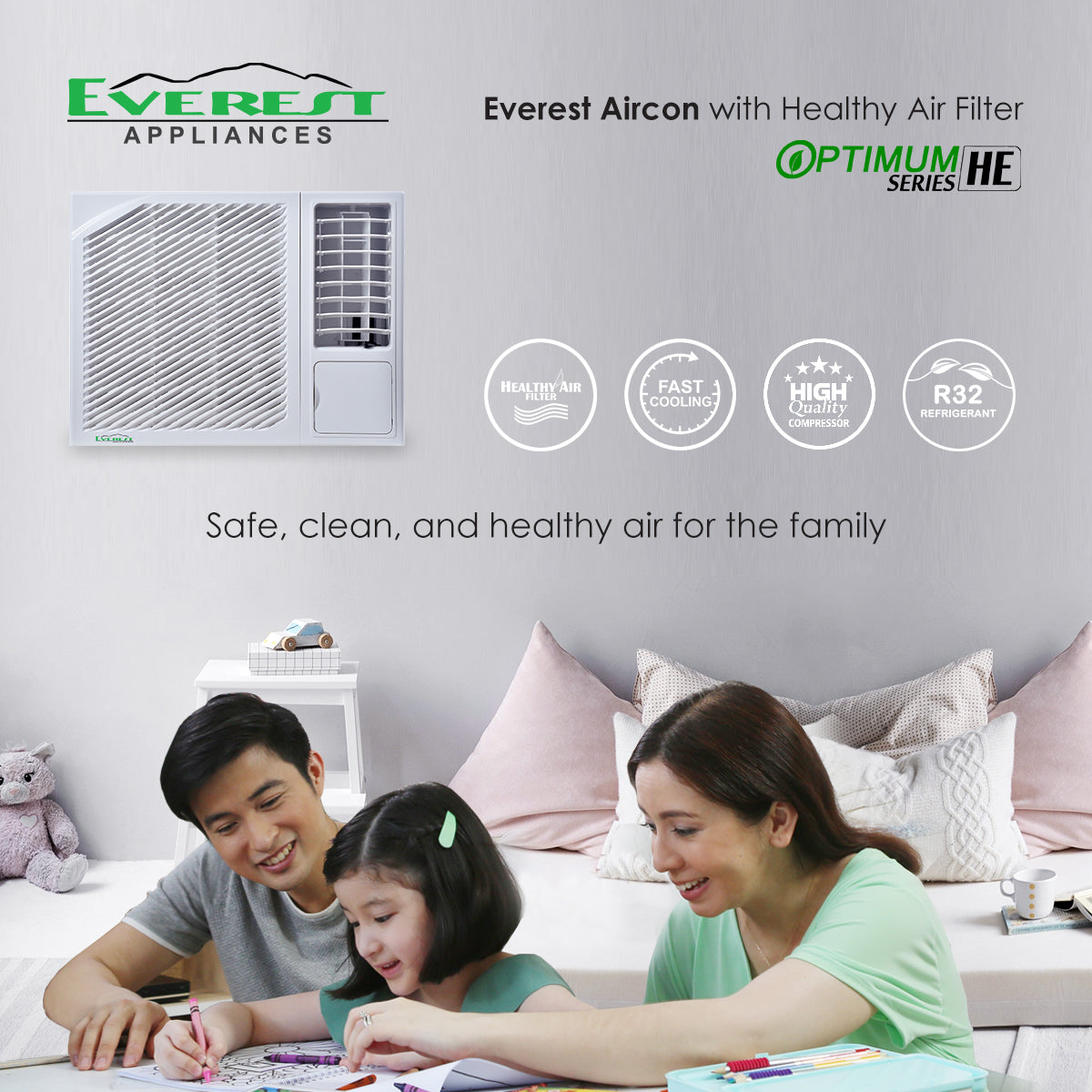 EVEREST 1.5HP Non Inverter Window Type Manual Aircon/ Fast Cooling/ Healthy Air Filter/18-24 sqm/ ETM15WDR3-HF