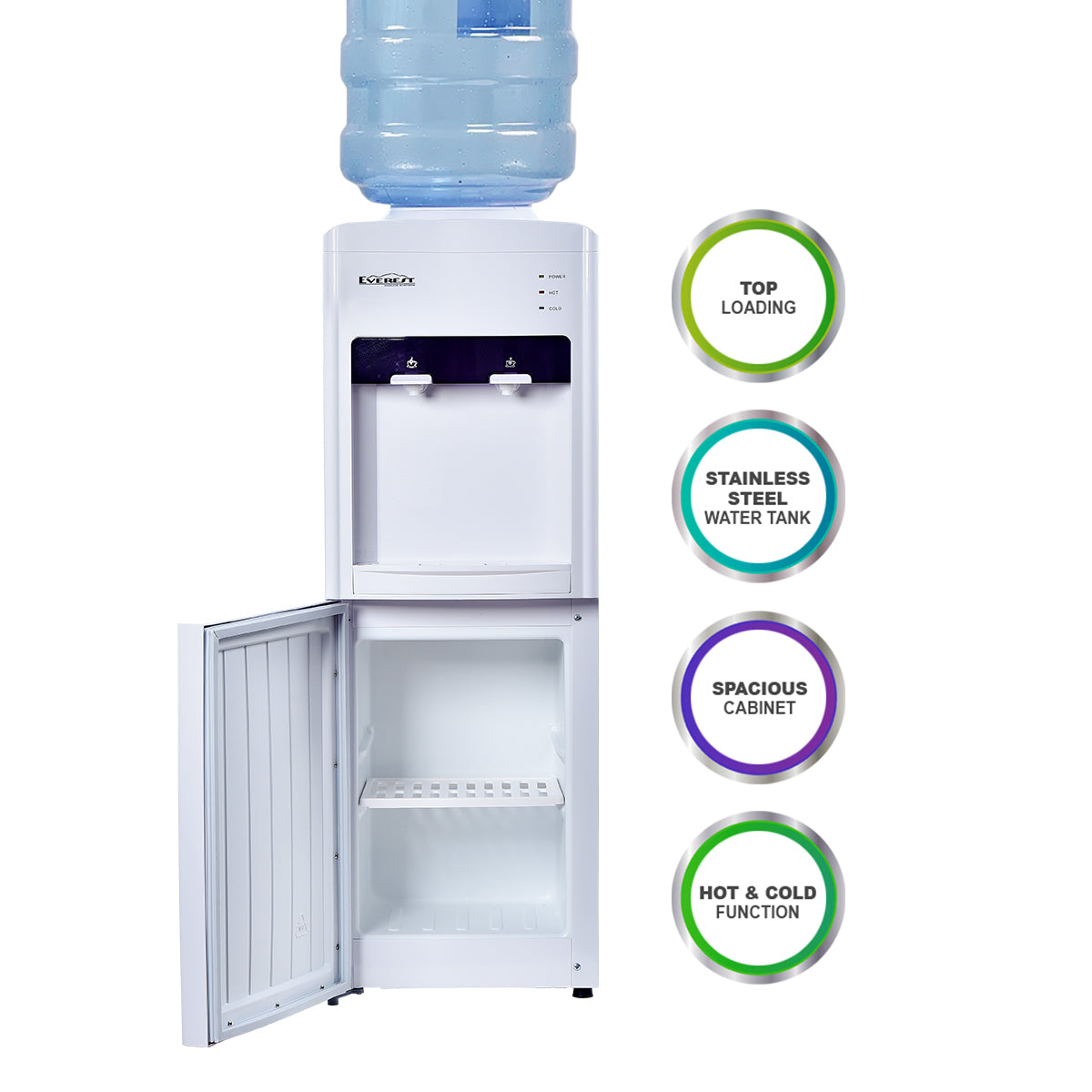 Hot and Cold Top Load Water Dispenser with Bottom Compartment