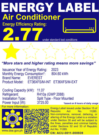 Everest Split Type Floor Standing Aircon 3.0 TR - ET36XFS/M