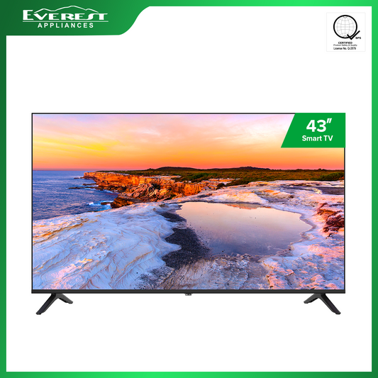 Everest 43" Smart Digital TV | Android 14 os | Build in WIFI | Bluetooth | Airplay / Miracast / Eshare Server Ultra Narrow Bezel | 2x USB Input | 2x HDMI Input | AV In | Earphone Out | ET43H25S
