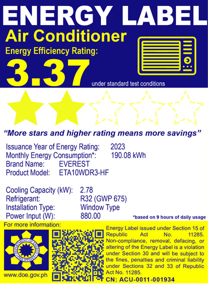 1.0 HP Window Type Aircon with Remote_ETA10WDR3-HF