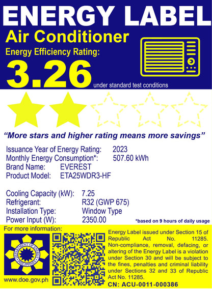 2.5 HP Window Type Aircon with Remote_ETA25WDR3-HF
