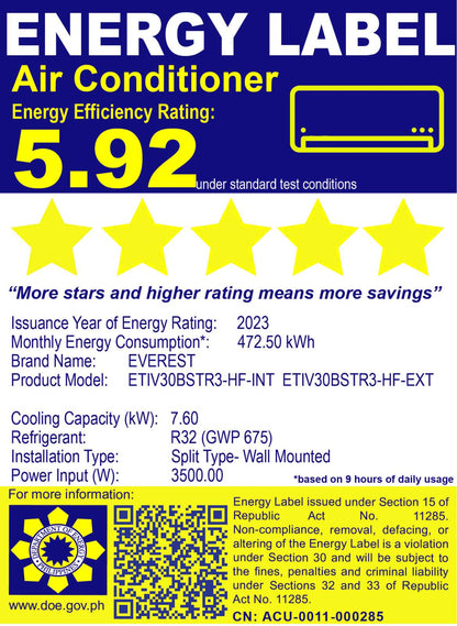 3.0 HP Split Type Wall Mounted Inverter Aircon