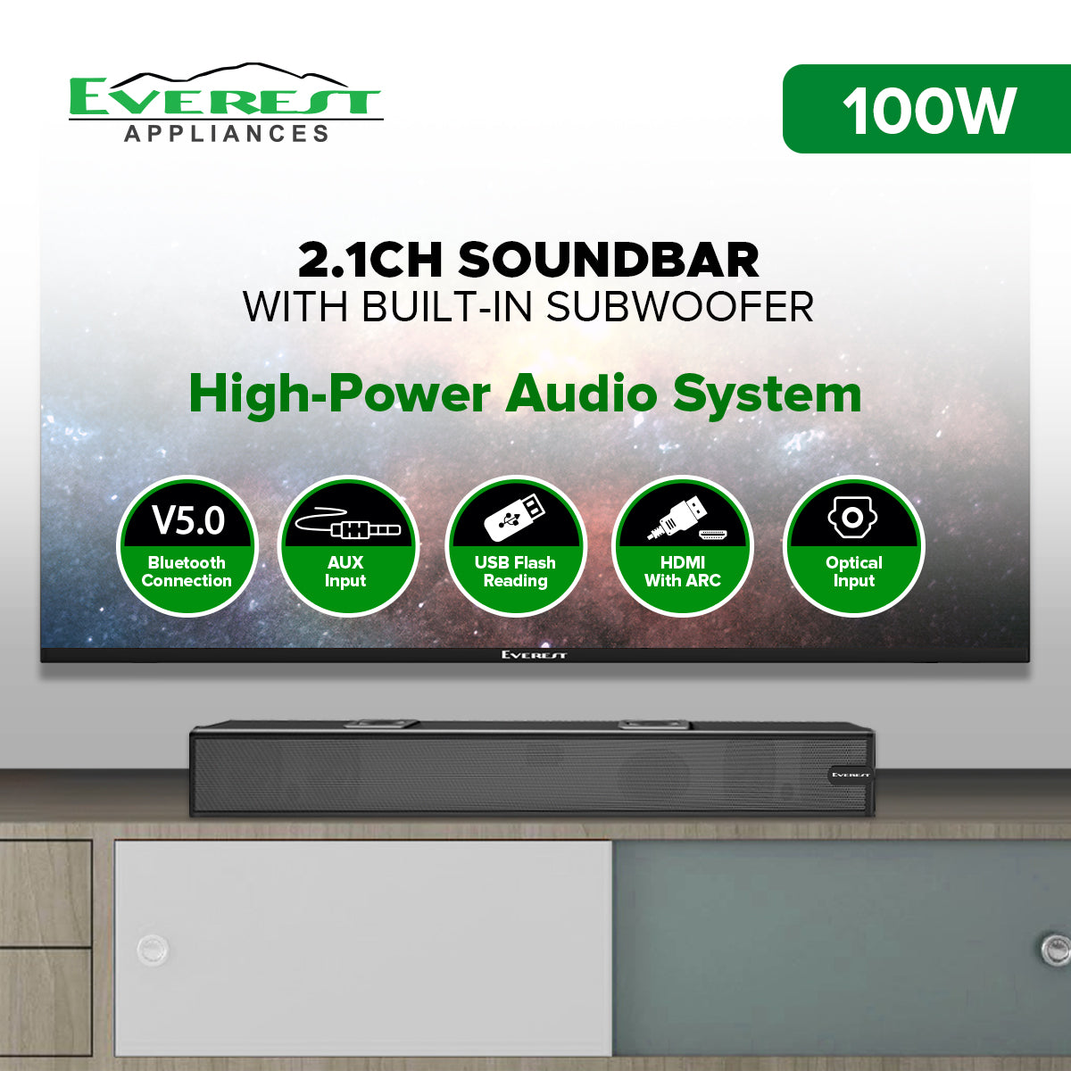 Everest Bluetooth Soundbar With Remote- ETSB100WR
