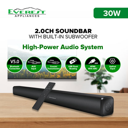 Everest Bluetooth Soundbar With Remote - ETSB30WR